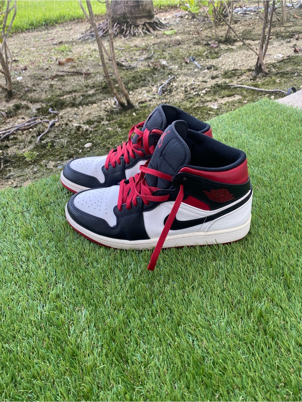 Jordan Mid-Top Sneakers in Black, White & Red